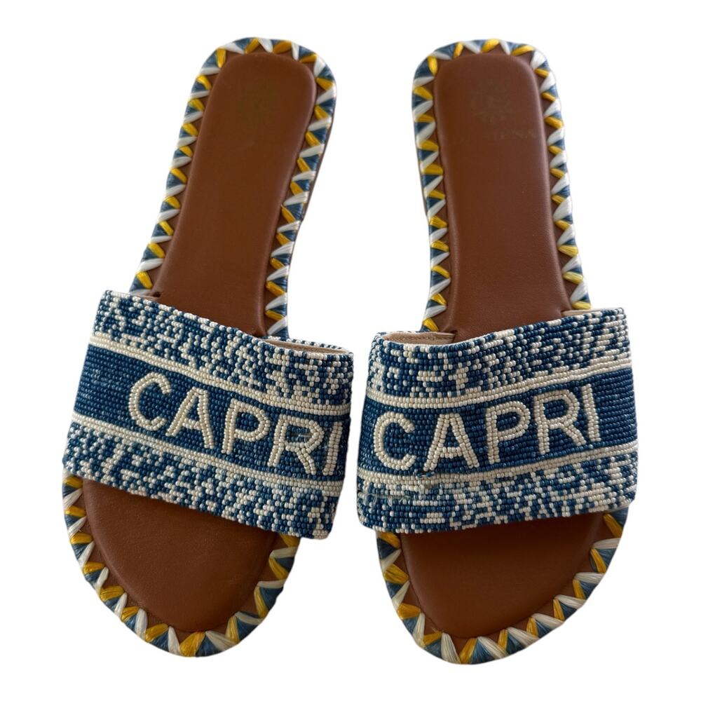 De Siena Capri Beaded Degrade Resort Slide Sandals Blue White 38/7.5-8 Vacation